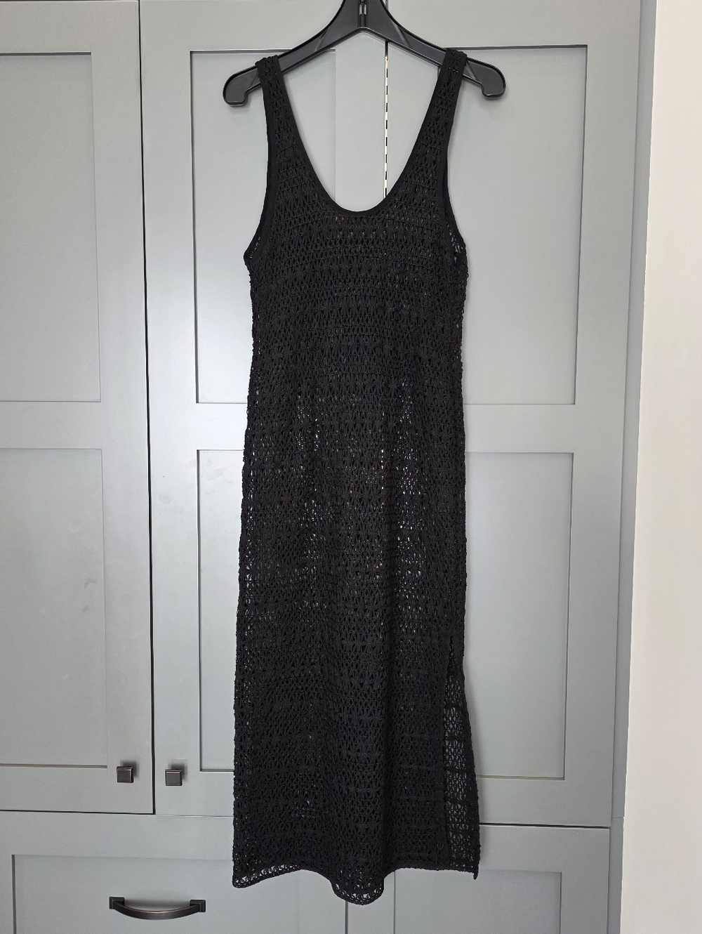 Black Crochet Midi Dress XS/S Coverup Boho Resortwear Hippie Whimsigoth Festival